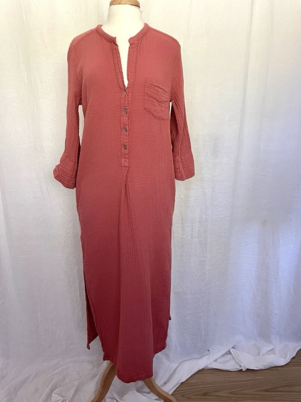 Everyday Ritual Gauze Cotton Kaftan Cover Up Dress Salmon Pink size Medium